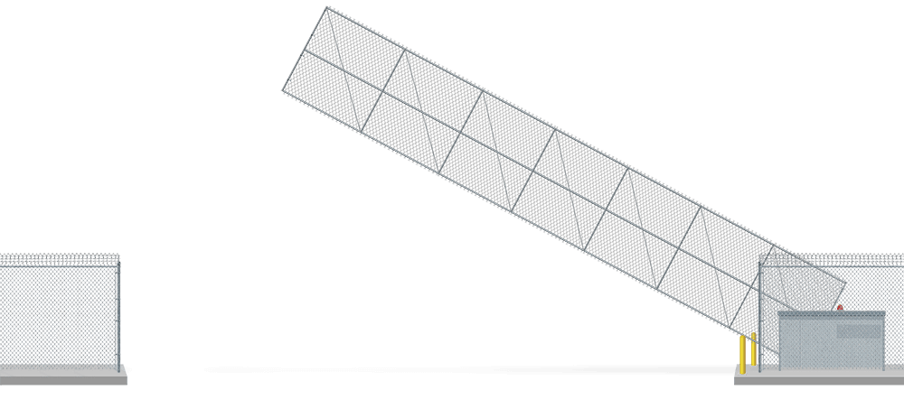 Automated chain link Vertical Pivot gate in open position