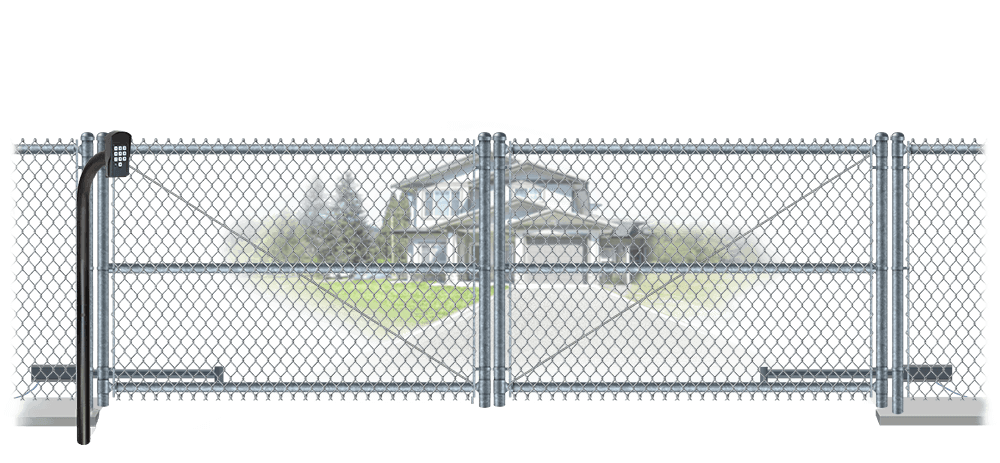 Chain Link swinging estate gate in closed position