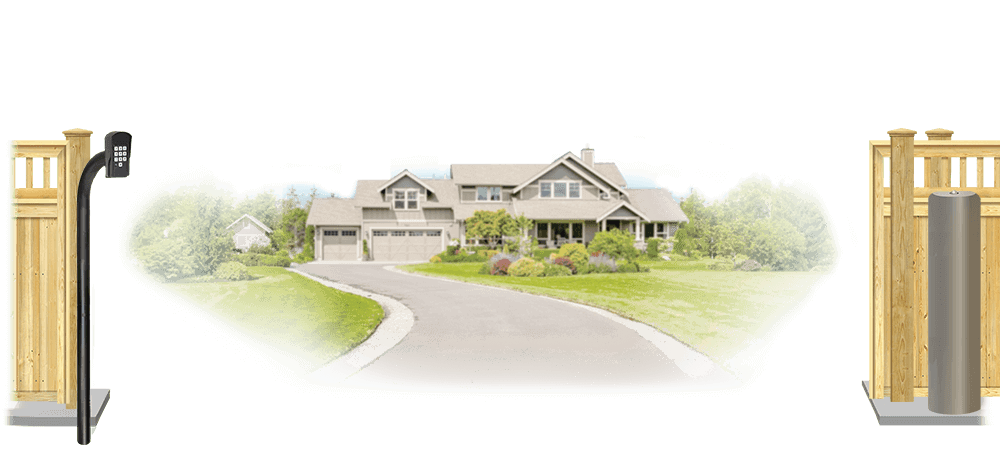 Wood sliding estate gate in open position